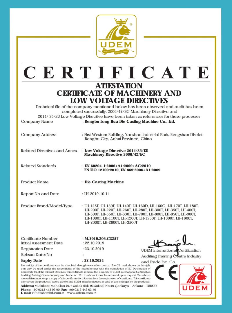 Longhua die casting machine CE certificate