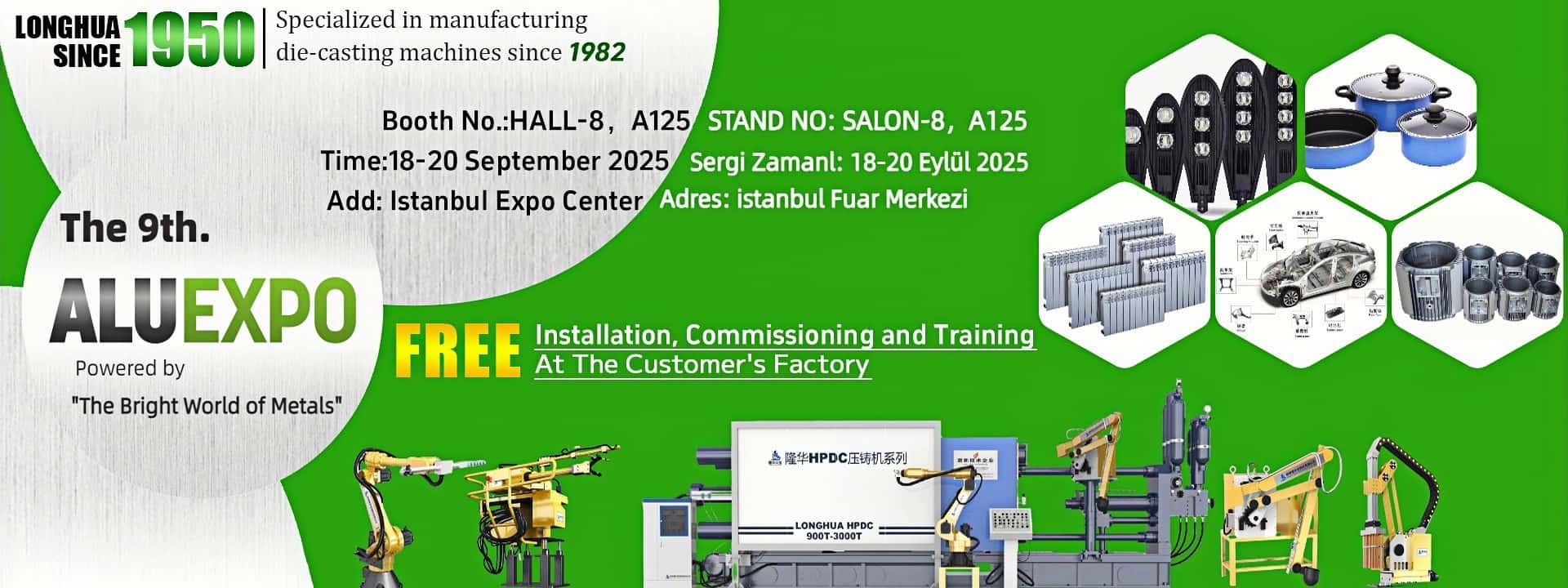 The 9th Turkey International Aluminum Exhibition, Longhua Die Casting Machines sincerely invite global partners to gather together.